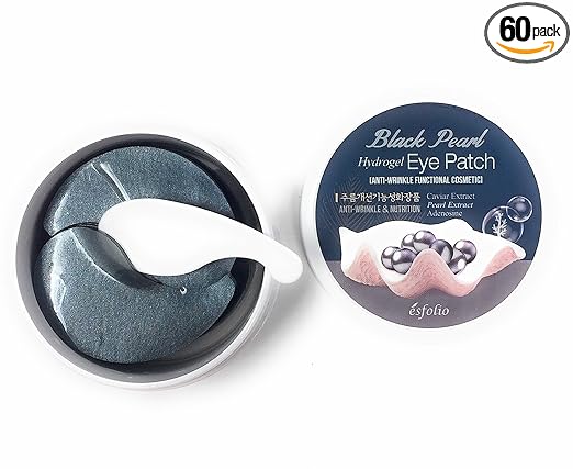 Black Pearl Hydrogel Eye Patch Anti-Wrinkle Fine Lines Brightening Dark Circles by esfolio (60 Patches), Korean Skincare