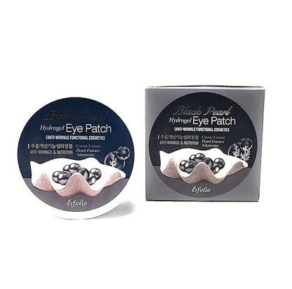 Black Pearl Hydrogel Eye Patch Anti-Wrinkle Fine Lines Brightening Dark Circles by esfolio (60 Patches), Korean Skincare