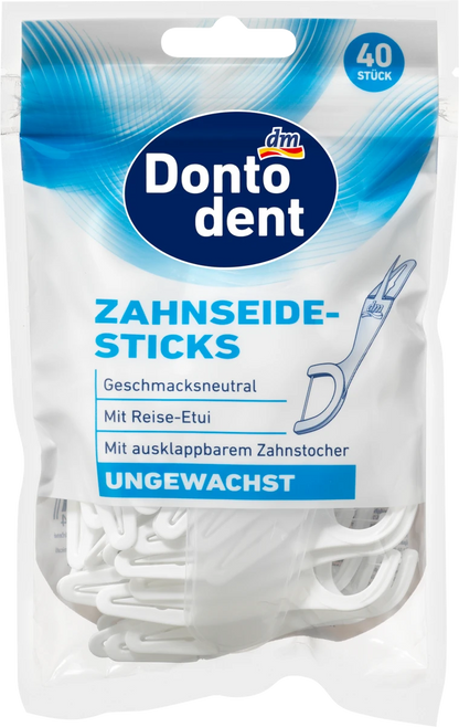 Dontodent Dental floss sticks unwaxed with case, 40 pcs